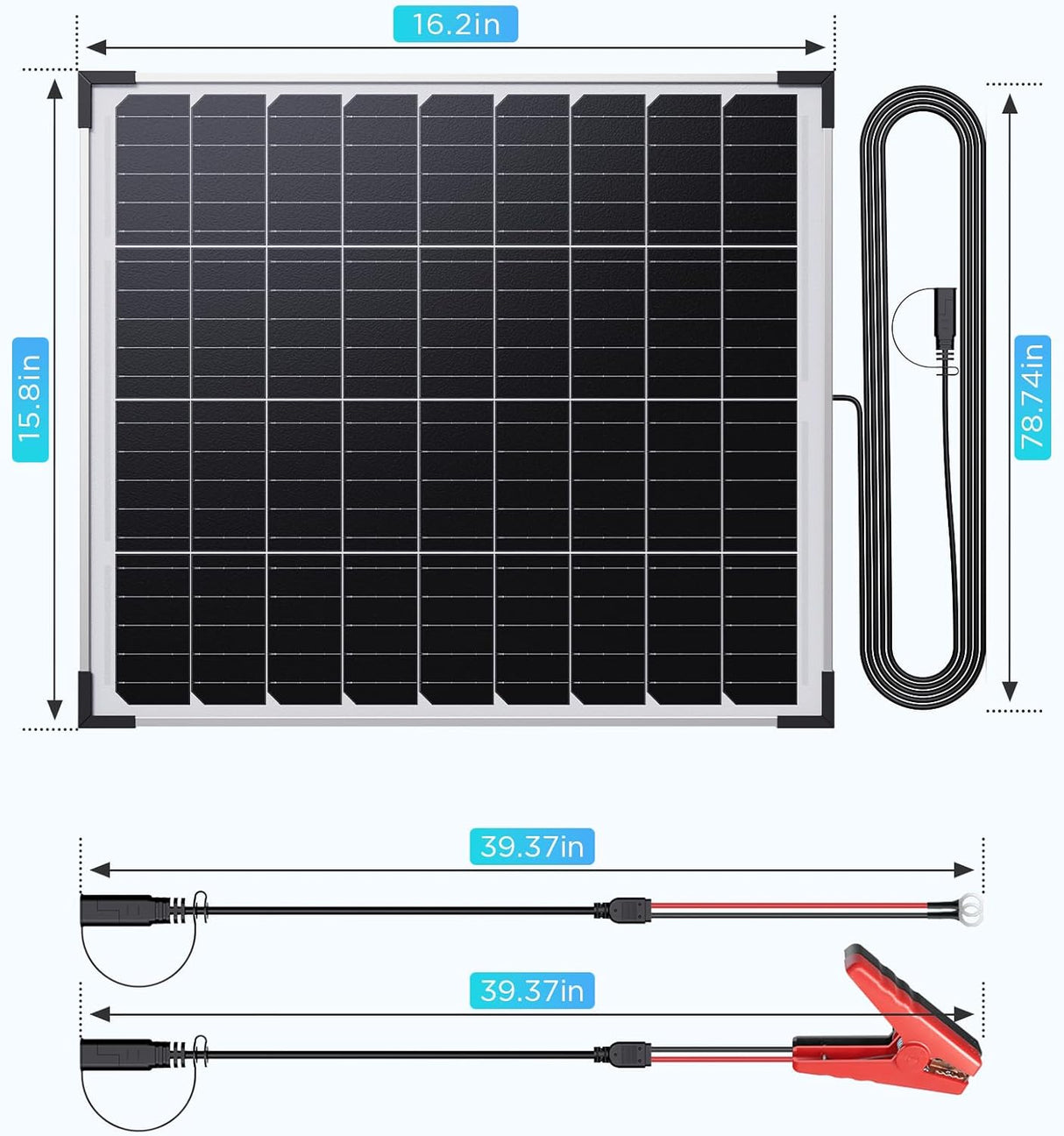 30W 12V Solar Battery Maintainer & Trickle Charger