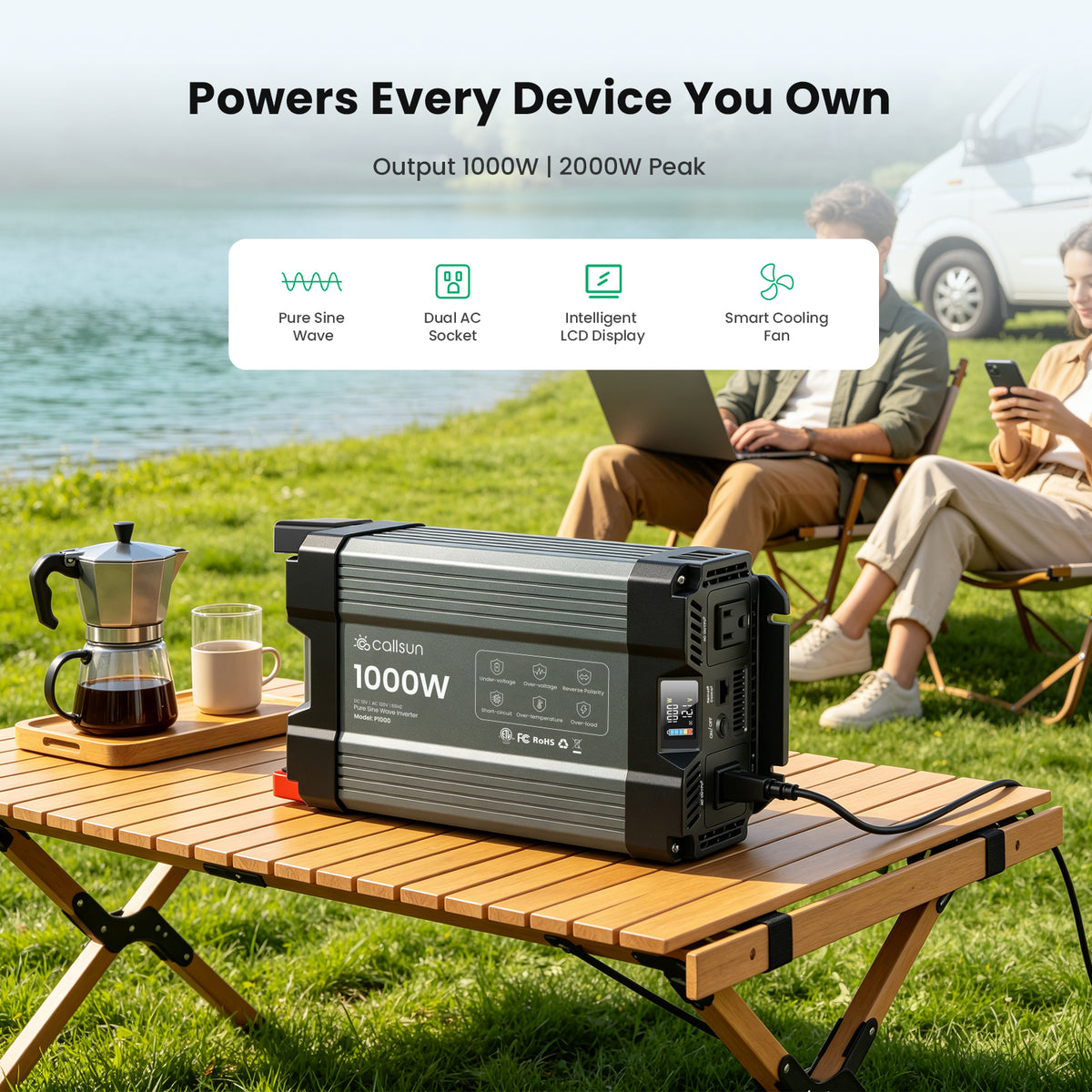 1000W Pure Sine Wave Inverter 12V DC to 120V AC