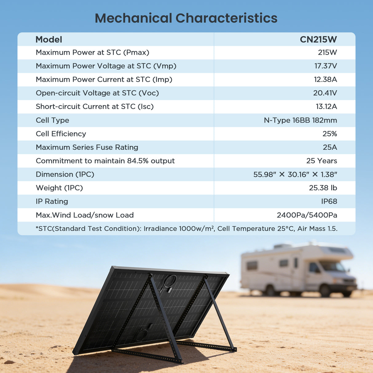 215W N-Type Anti-Shading Bifacial Solar Panel