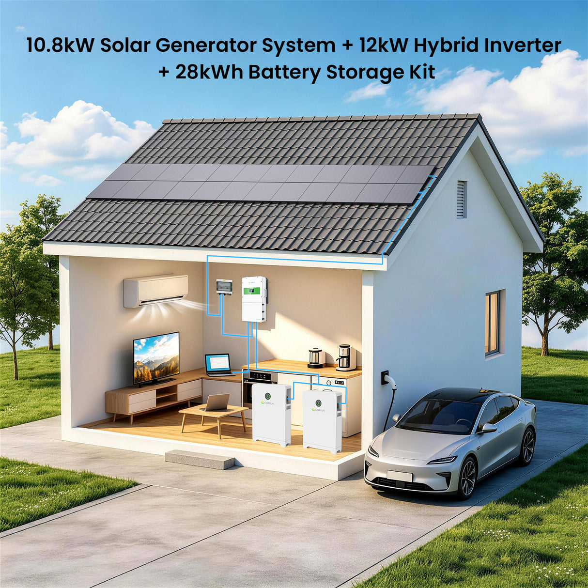 10.8kW Solar Generator System | 12kW Hybrid Inverter + 28kWh Battery Storage Kit