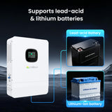 Callsun hybrid inverter supporting lead-acid and lithium-ion batteries for flexible solar power system storage.