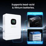 Callsun hybrid inverter supporting lead-acid and lithium-ion batteries for flexible solar power system storage configurations.