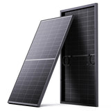 Callsun 200W N-type bifacial solar panel showing dual-sided glass design and rigid aluminum frame construction.