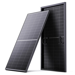Callsun 200W N-type bifacial solar panel showing dual-sided glass design and rigid aluminum frame construction.
