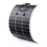 A single Callsun 100W flexible solar panel - white frame 1-pack, showcasing its great flexibility for bent RV roofs and marine boats.