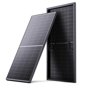 Callsun 200W N-type bifacial solar panel showing dual-sided glass design and rigid aluminum frame construction.