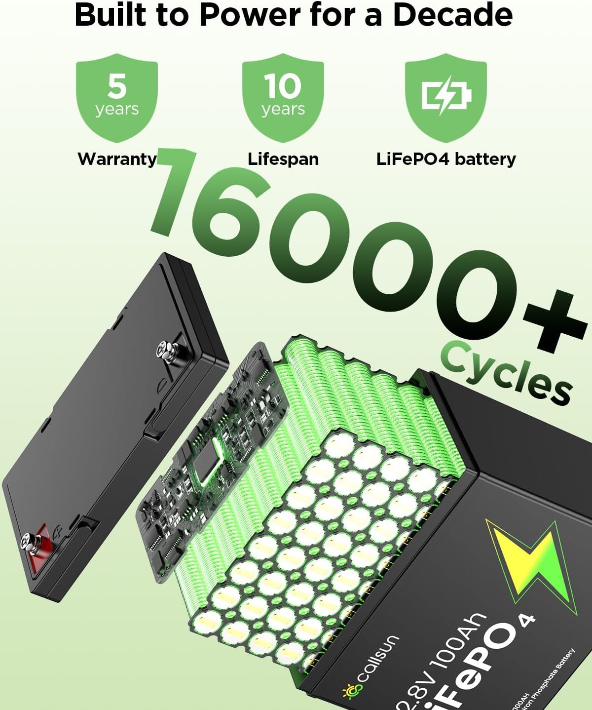 12V 100Ah LiFePO4 Deep Cycle Battery with 100A BMS