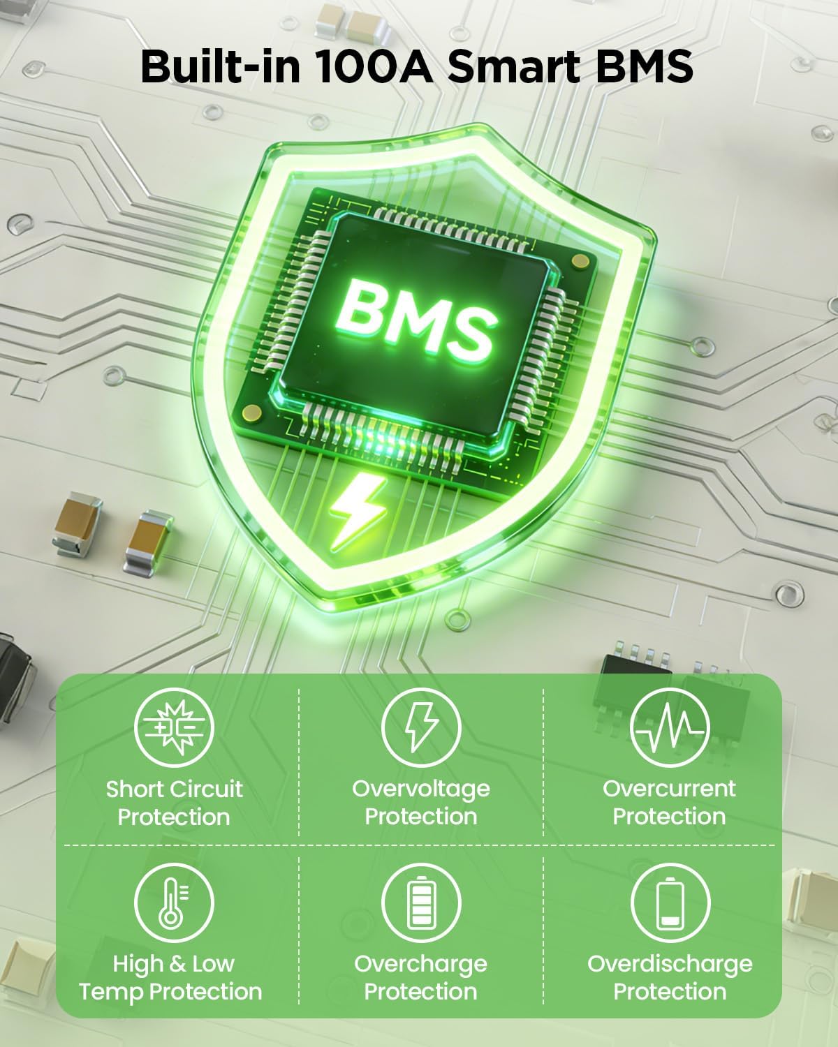 12V 100Ah LiFePO4 Deep Cycle Battery with 100A BMS