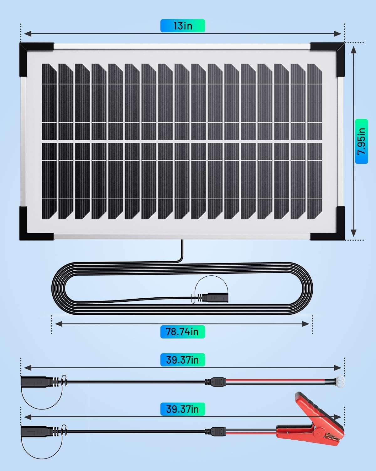 7.5W 12V Solar Battery Maintainer & Trickle Charger