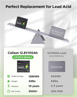 12V 100Ah LiFePO4 Deep Cycle Battery with 100A BMS