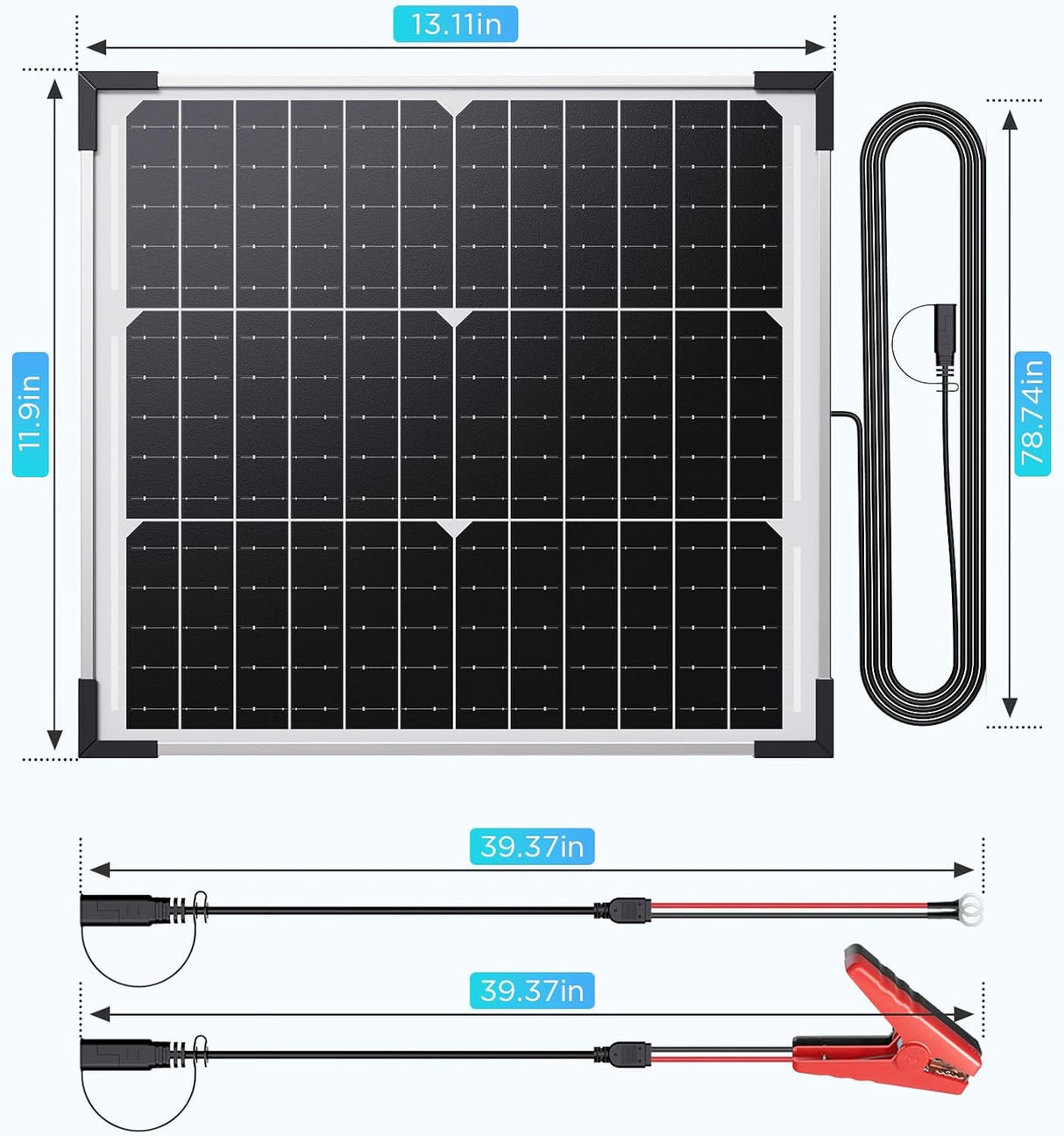 15W 12V Solar Battery Maintainer & Trickle Charger