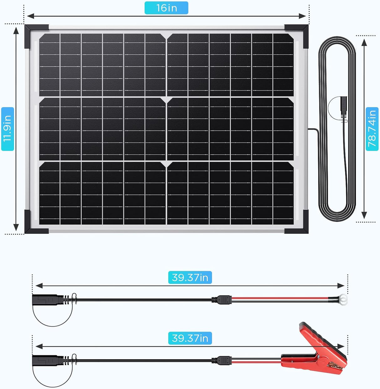 20W 12V Solar Battery Maintainer & Trickle Charger