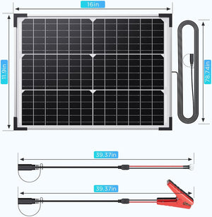 20W 12V Solar Battery Maintainer & Trickle Charger
