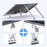 Callsun adjustable solar panel tilt mount brackets assembly guide showing how to secure aluminum tilt legs and rubber pads for RV.
