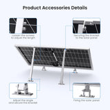Callsun adjustable solar panel tilt mount brackets showing installation details with aluminum rails and stainless steel hardware for RV roof.