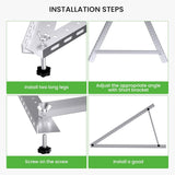 Easy DIY installation steps for Callsun 41in solar panel mount brackets showing how to assemble the aluminum tilt legs and hardware.