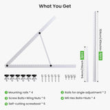 Callsun 41in Adjustable Solar Panel Mount Brackets package including four 41 inch rails and two 21 inch rails with all stainless steel bolts.