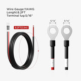 8.2FT 11AWG Battery to Charge Controller Tray Cables for 3/8 in Lugs