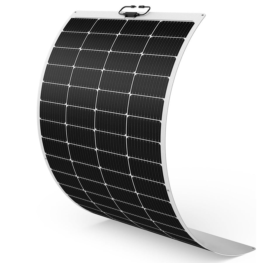 Callsun 200W Flexible Solar Panel with monocrystalline cells, featuring an ultra-slim design for curved RV roofs.