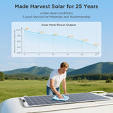 Callsun 200W Flexible Solar Panel with a 25-year output guarantee, shown being cleaned on an RV roof.