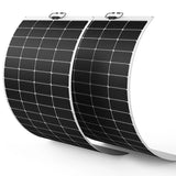Callsun 200W Flexible Solar Panel 2-pack featuring 240-degree flexibility for an easy van life solar setup on boats.
