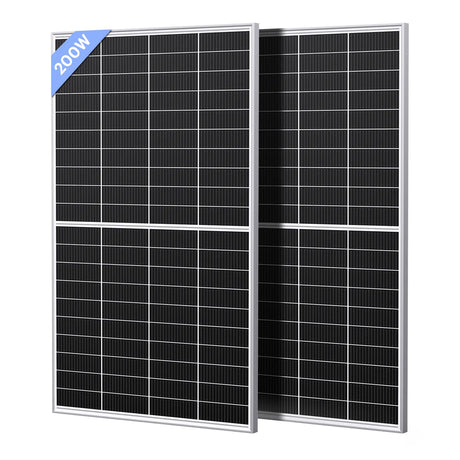 Callsun 200W N-Type Bifacial Solar Panel - Silver Frame (2 Pieces) with 16BB monocrystalline cells for high-efficiency off-grid power.