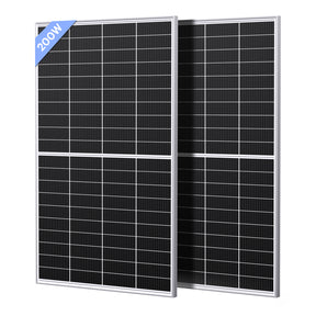 Callsun 200W N-Type Bifacial Solar Panel - Silver Frame (2 Pieces) with 16BB monocrystalline cells for high-efficiency off-grid power.