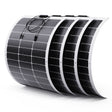 A 4-pack of Callsun 100W flexible solar panel - white frame showing four curved panels for a 400W off-grid RV or boat system.