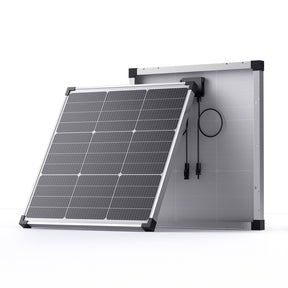 Callsun 50W N-Type Solar Panel – Silver Frame showing 16BB cells and back junction box for 50 watt solar panel RV and off-grid charging.