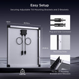 Callsun 50W N-Type Solar Panel - Silver Frame with pre-drilled holes and solar panel mounting brackets.
