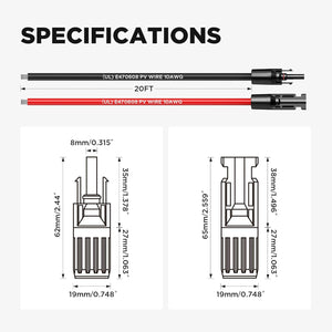 20FT 10AWG Solar Panel Extension Cable