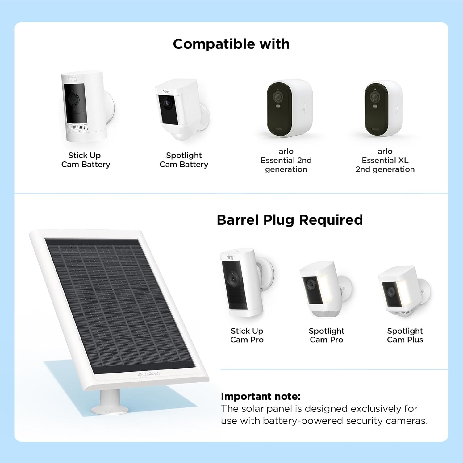 Solar Panel for Security Camera Stick Up Cam Battery/Solar (2nd & 3rd Gen)