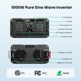 1000W Pure Sine Wave Inverter 12V DC to 120V AC