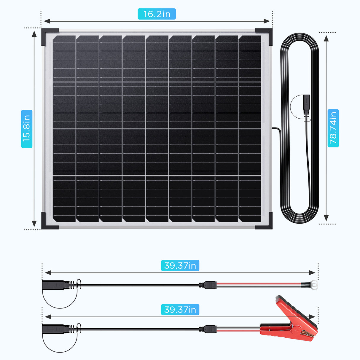 30W 12V Solar Battery Maintainer & Trickle Charger
