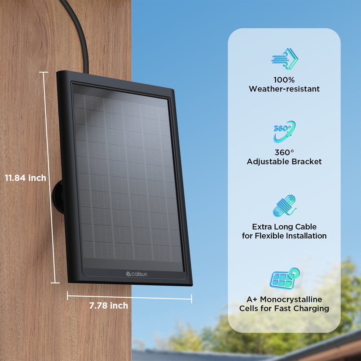6W Solar Panel for For Ring Camera – Black Frame