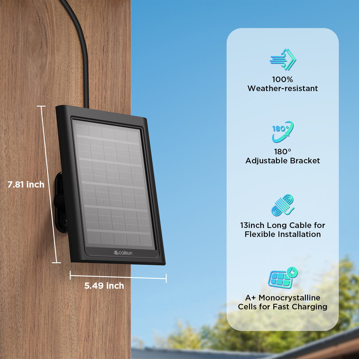 2.4W Solar Panel for For Ring Camera – Black Frame