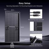 Callsun 200W N-type bifacial solar panel specification and mounting hardware overview showing dimensions, weight, and connectors.