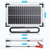 Callsun 7.5W Solar Trickle Charger including rigid solar panel with stand, smart controller, alligator clips, and O-ring terminal cables.