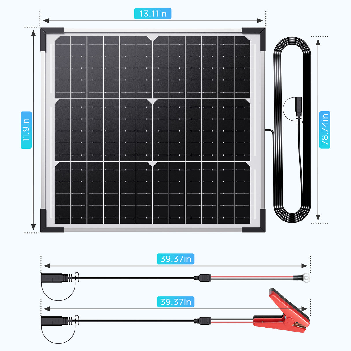 15W 12V Solar Battery Maintainer & Trickle Charger