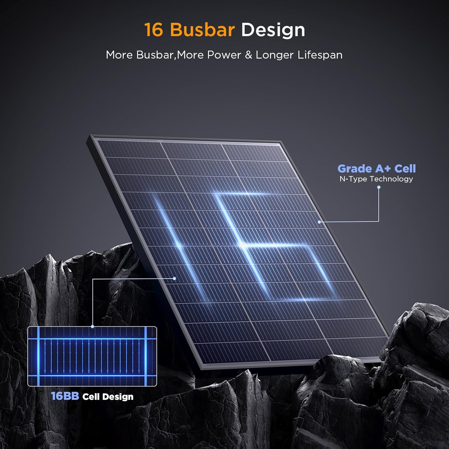 200W  N-Type 16BB Solar Panel 2Pcs-100W Solar Panel