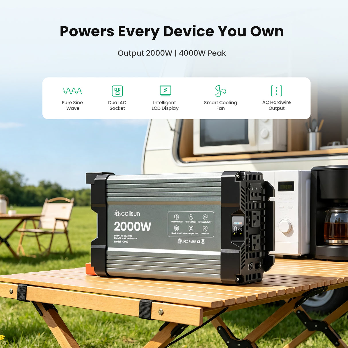 2000W Pure Sine Wave Inverter 12V DC to 120V AC
