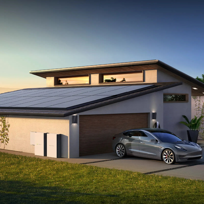 Callsun residential solar panels and battery storage system on a modern home, providing reliable power and EV charging for the family.