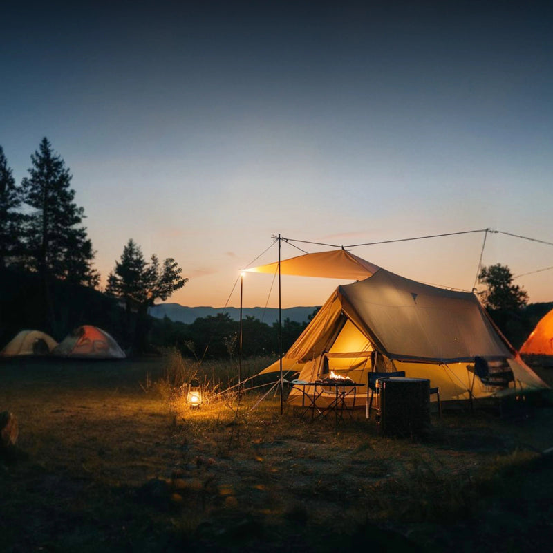 Callsun portable solar power setup at a cozy campsite, providing clean, reliable energy for off-grid camping and outdoor adventures.