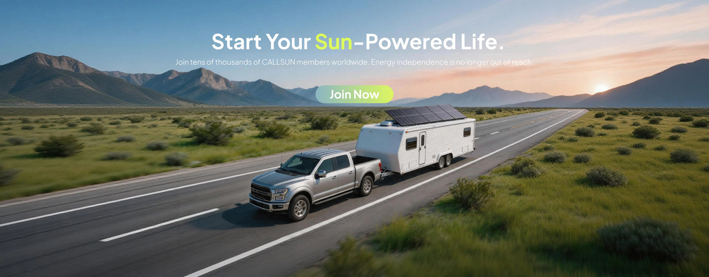 Callsun solar panels mounted on an RV roof, providing reliable off-grid power for road trips and camping adventures.